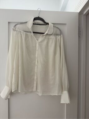 Madewell Ivory Sheer-Yoke Button Up Blouse